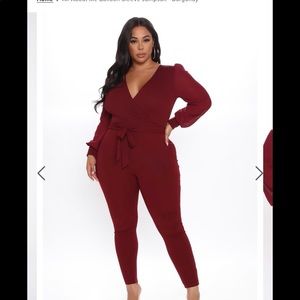 Dark Red Balloon Sleeve Jumpsuit